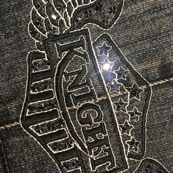 Vintage Large Jaded By Knight Lost Angels Denim Leather/Lamb Skin Moto Jacket - Picture 4 of 13